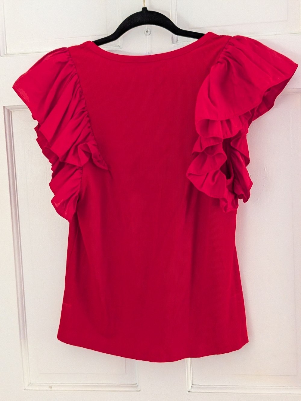 Tuckernuck Pomander Place Red Ruffle Sleeve Blouse Size L Lightweight Dressy Top - Picture 5 of 5